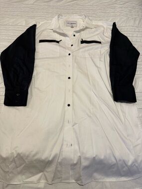 Karl Lagerfeld White Shirt Dress with Black Sleeves